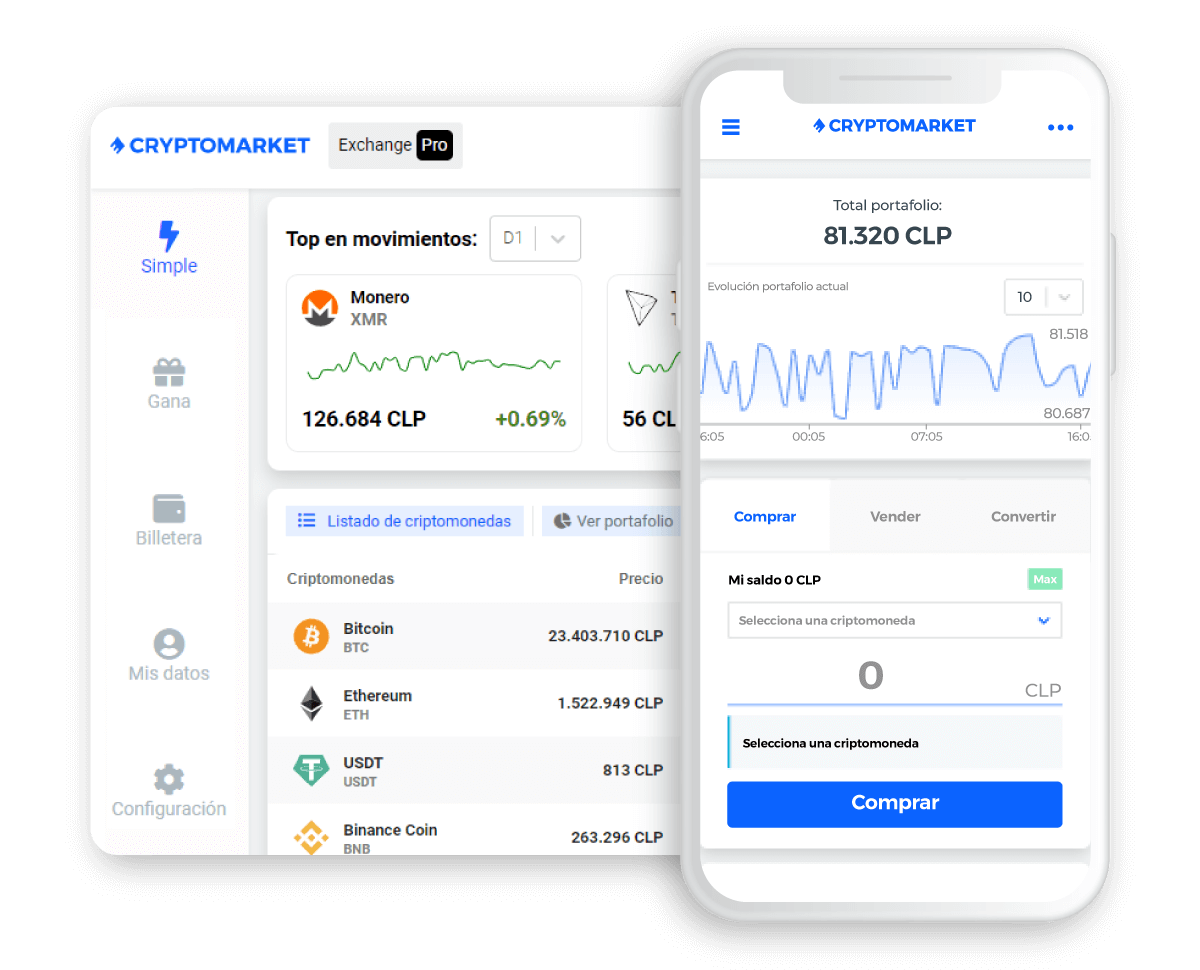 Mockup simple de la interfaz de usuario de CryptoMarket.